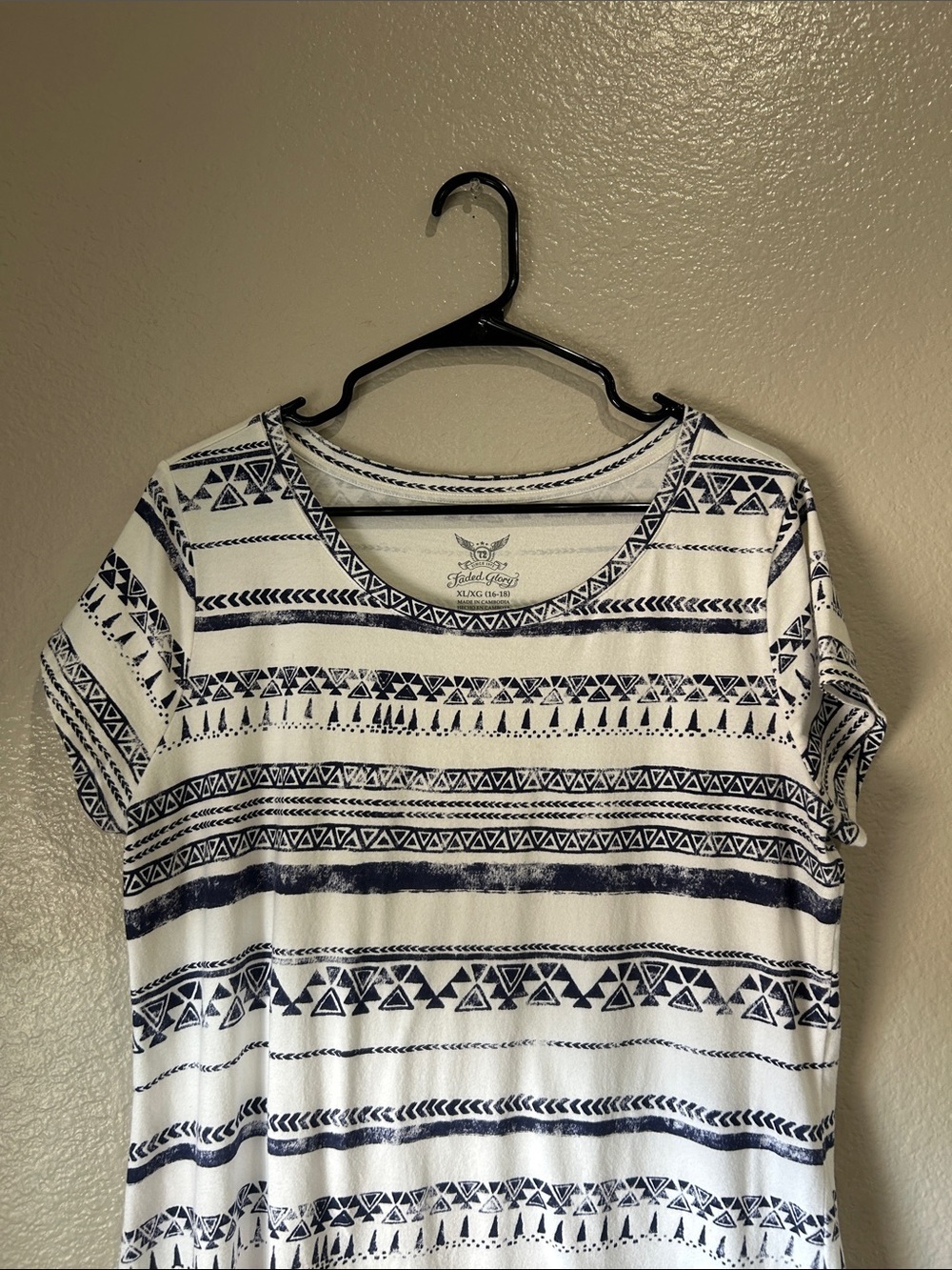 Faded Glory White Navy Southwestern Geometric Print Tee Dress Sz XL TC0046 Vacay - Picture 6 of 7